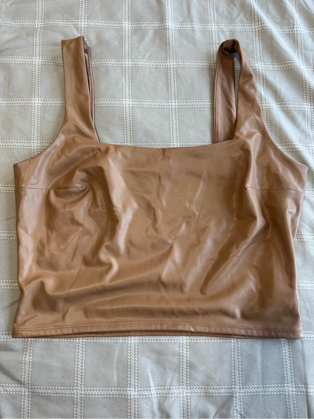 Express Faux-Leather Crop Tank in Caramel Brown